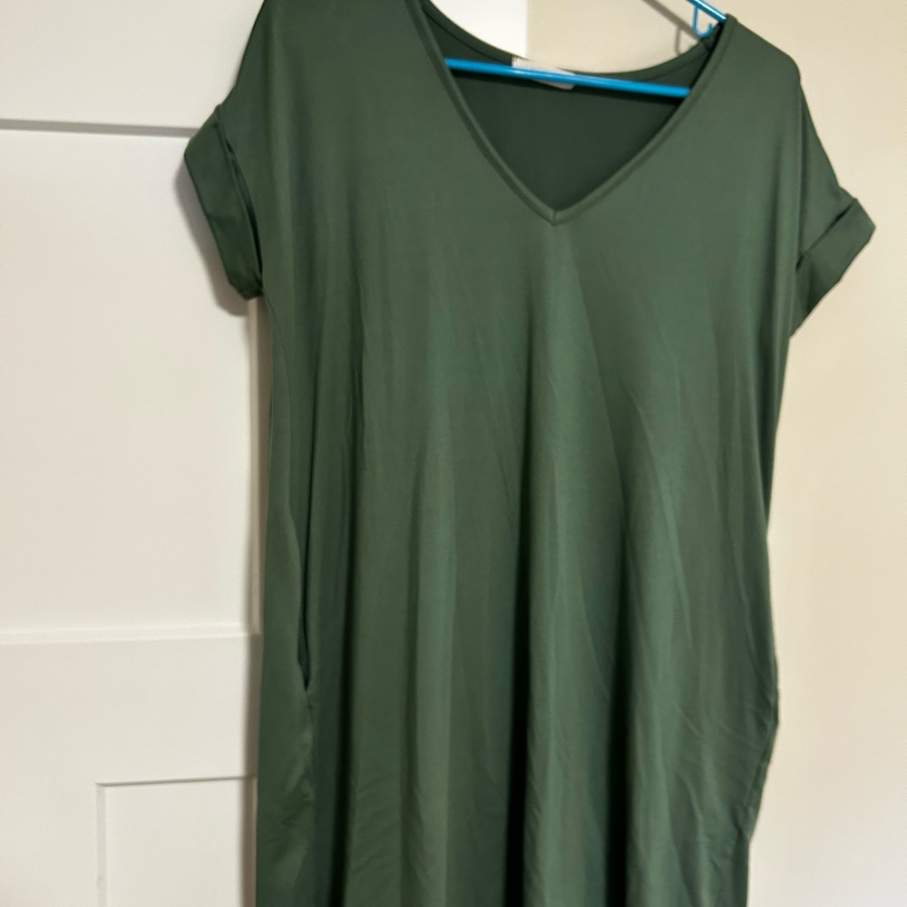 Green V-Neck Women's Dress